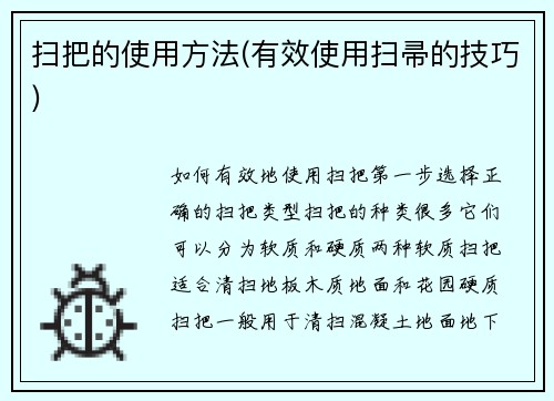 扫把的使用方法(有效使用扫帚的技巧)