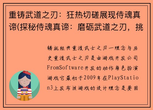 重铸武道之刃：狂热切磋展现侍魂真谛(探秘侍魂真谛：磨砺武道之刃，挑战狂热切磋)